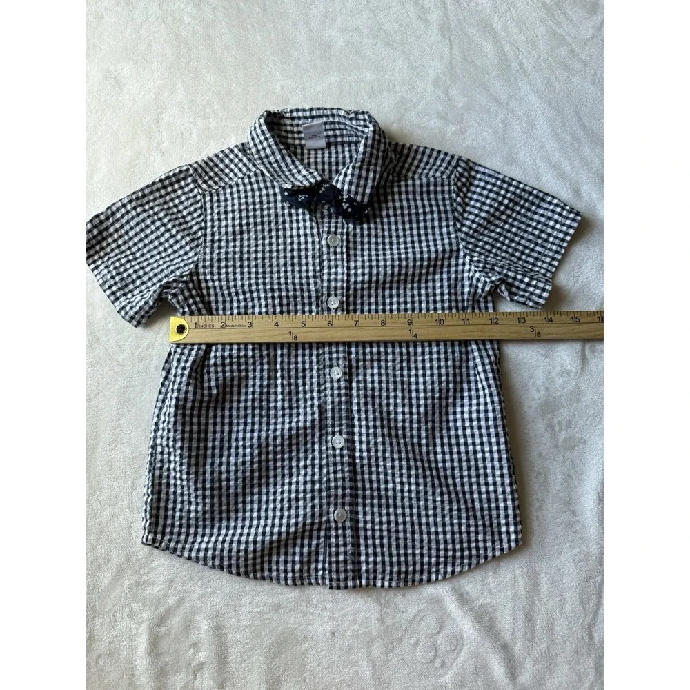 Old Navy 4T Black & White Gingham Shortsleeve Button Up Shirt Floral Bow Tie